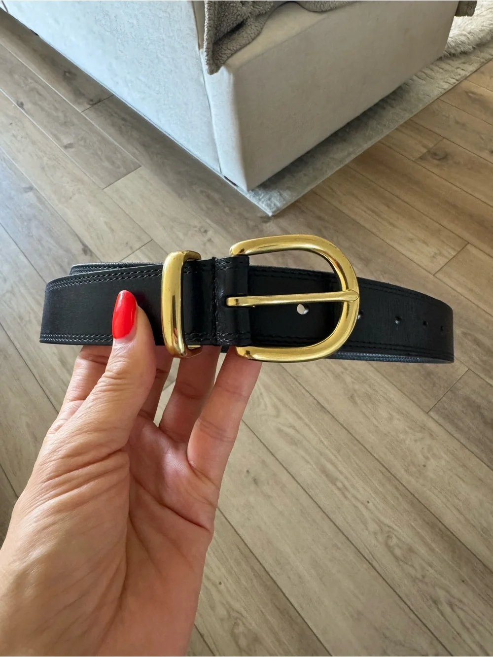 Quince Black Leather Belt with Gold Buckle Like new XS